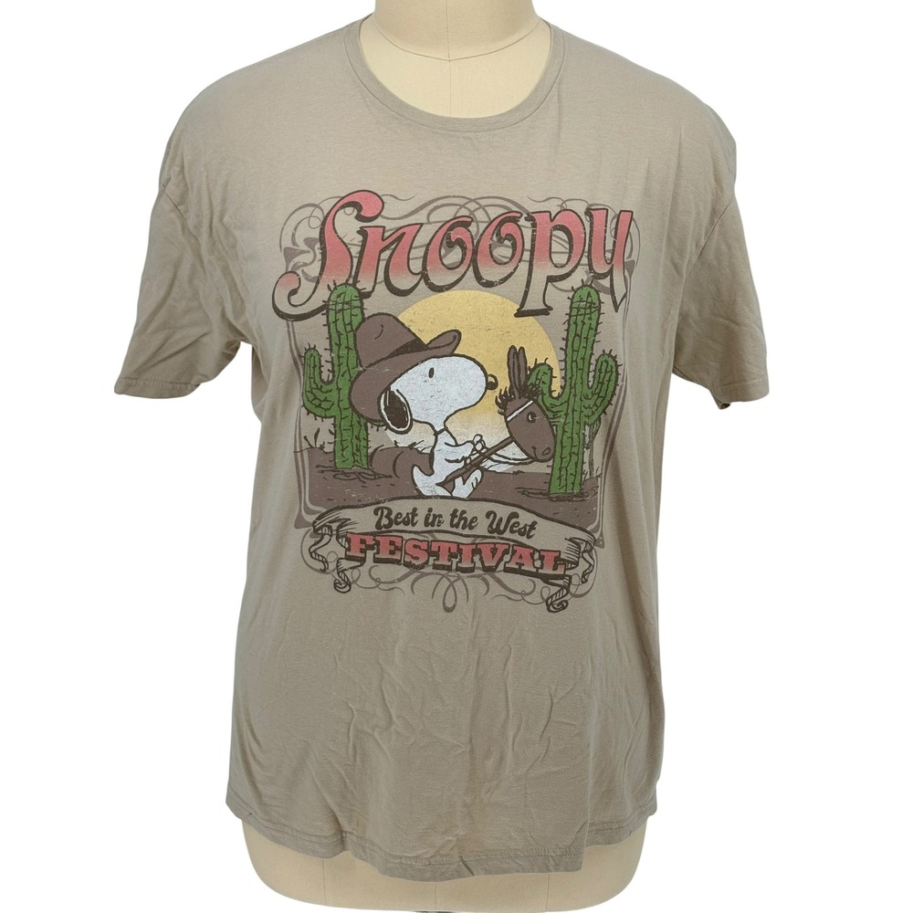Peanuts‎ Hybrid Snoopy Western Graphic Tee Tan Best in the West XXL 100% Cotton